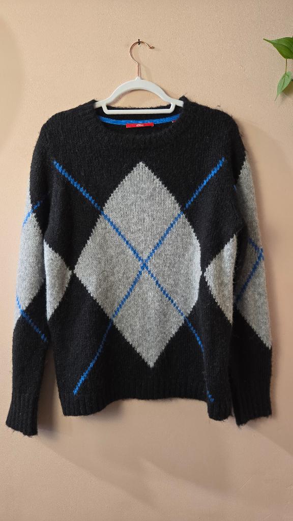 s.Oliver Geruite Gebreide Trui Zwart Grijs Blauw 38 / M, Maat 38/40 (M), Zwart, Ophalen of Verzenden, Zo goed als nieuw