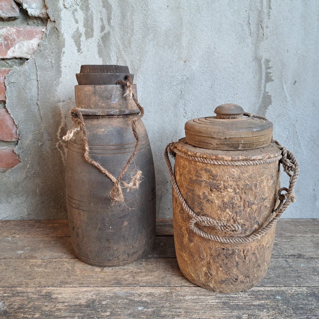 Stoere landelijke Nepalese pot kruik met deksel sober Etage3, ., Nieuw, Ophalen of Verzenden, .