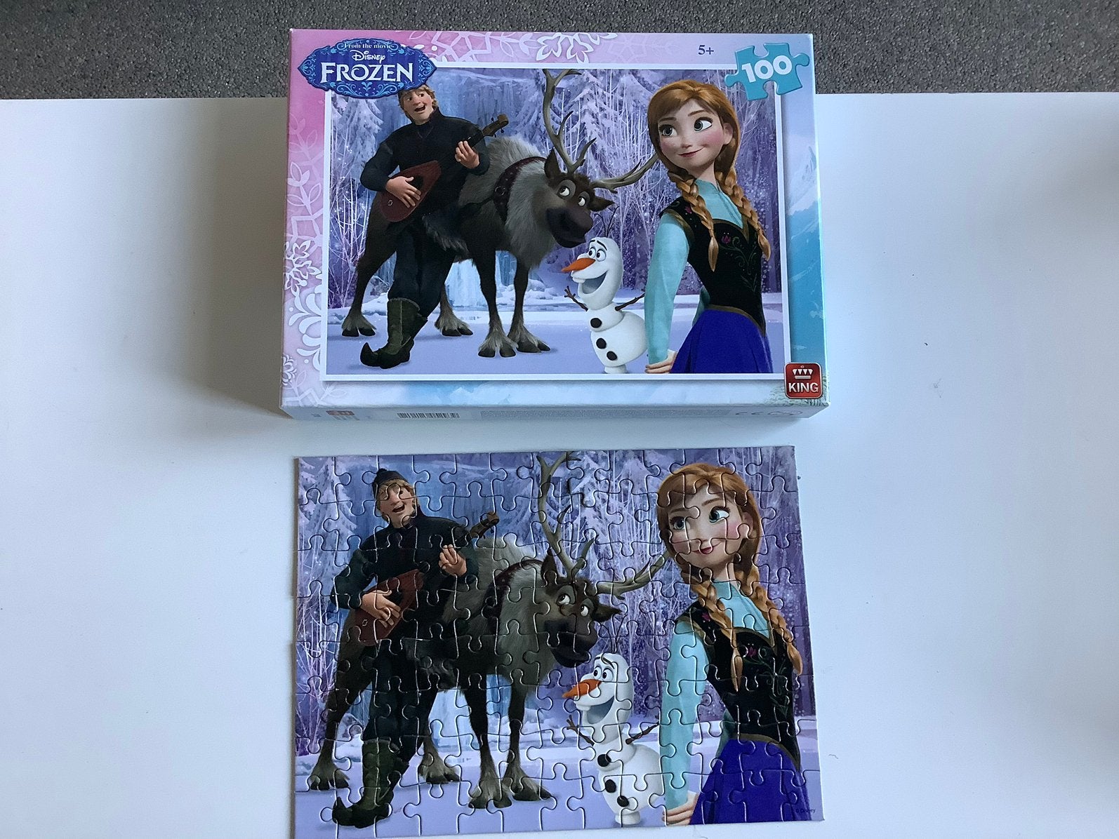 Puzzel Gratis Disney Frozen 104 st. Olaf Anna rendier, Ophalen of Verzenden, Meer dan 50 stukjes, Gebruikt, 4 tot 6 jaar