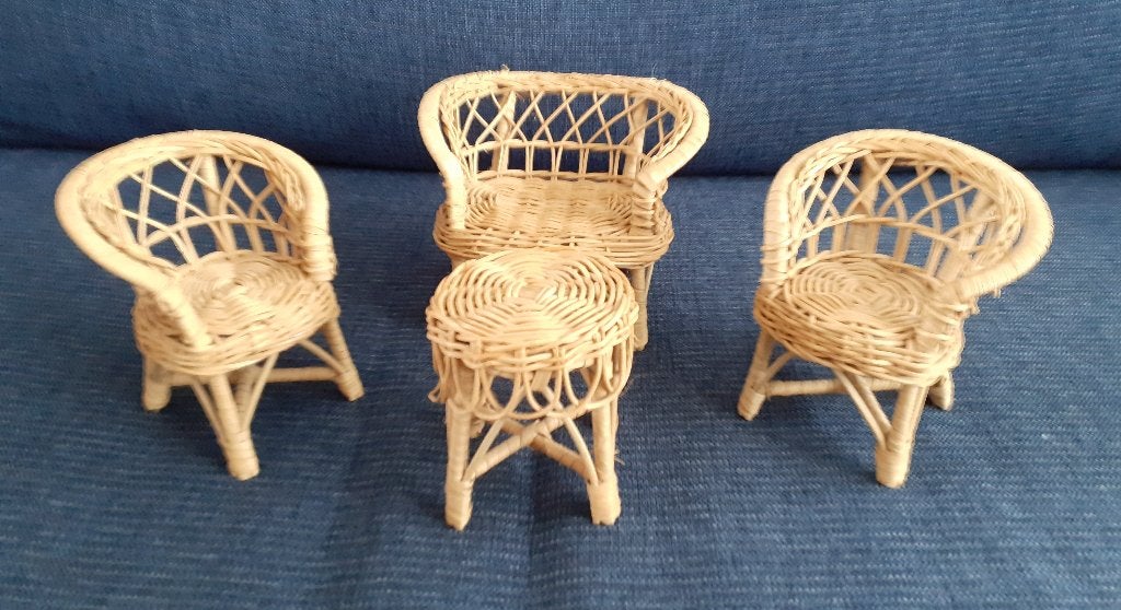 rotan meubeltjes rieten meubelset Barbie Sindy Fleur, Ophalen of Verzenden, Gebruikt, Overige typen