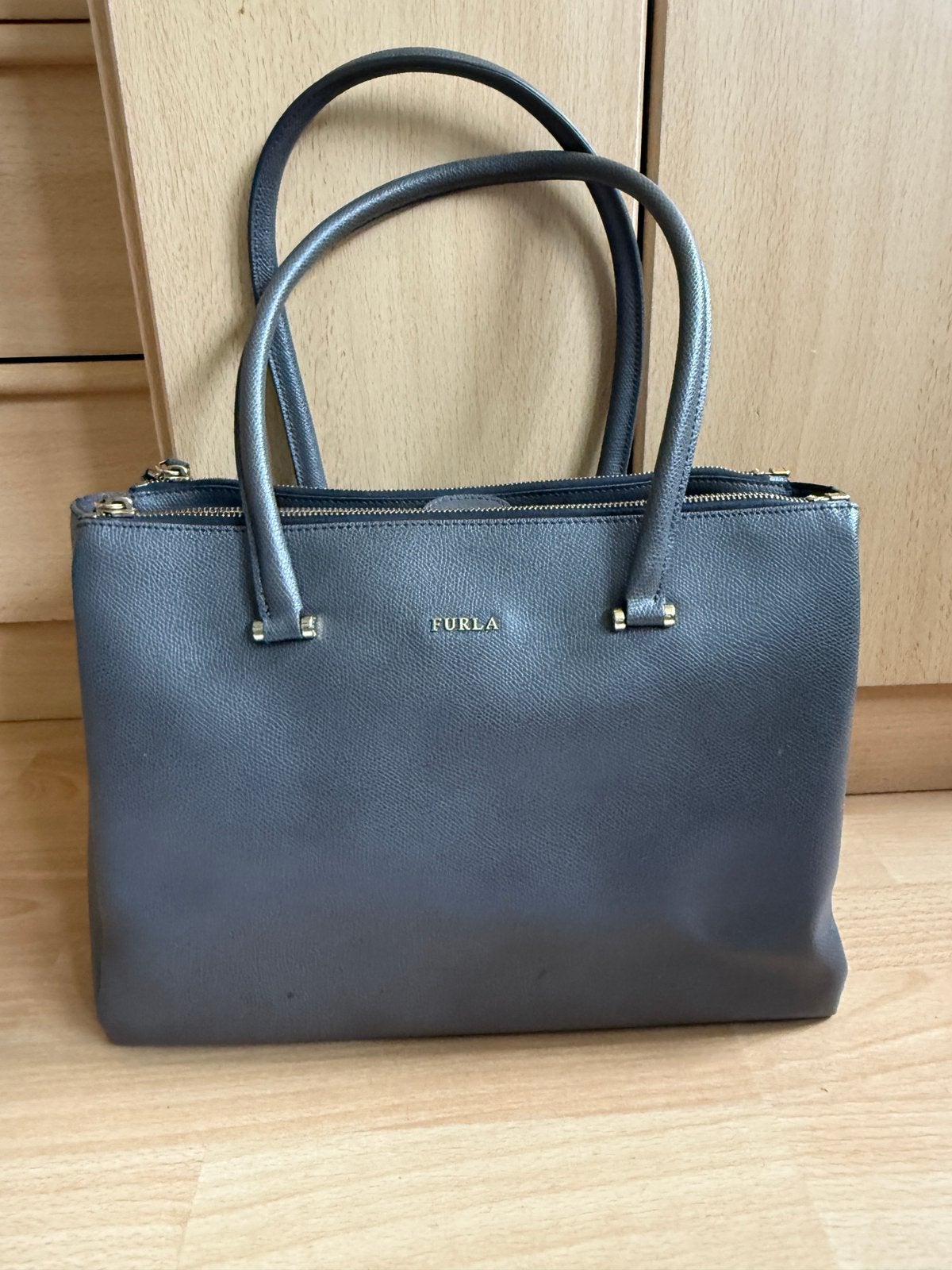 Originele leren Furla grijze damestas., Ophalen, Grijs, Handtas