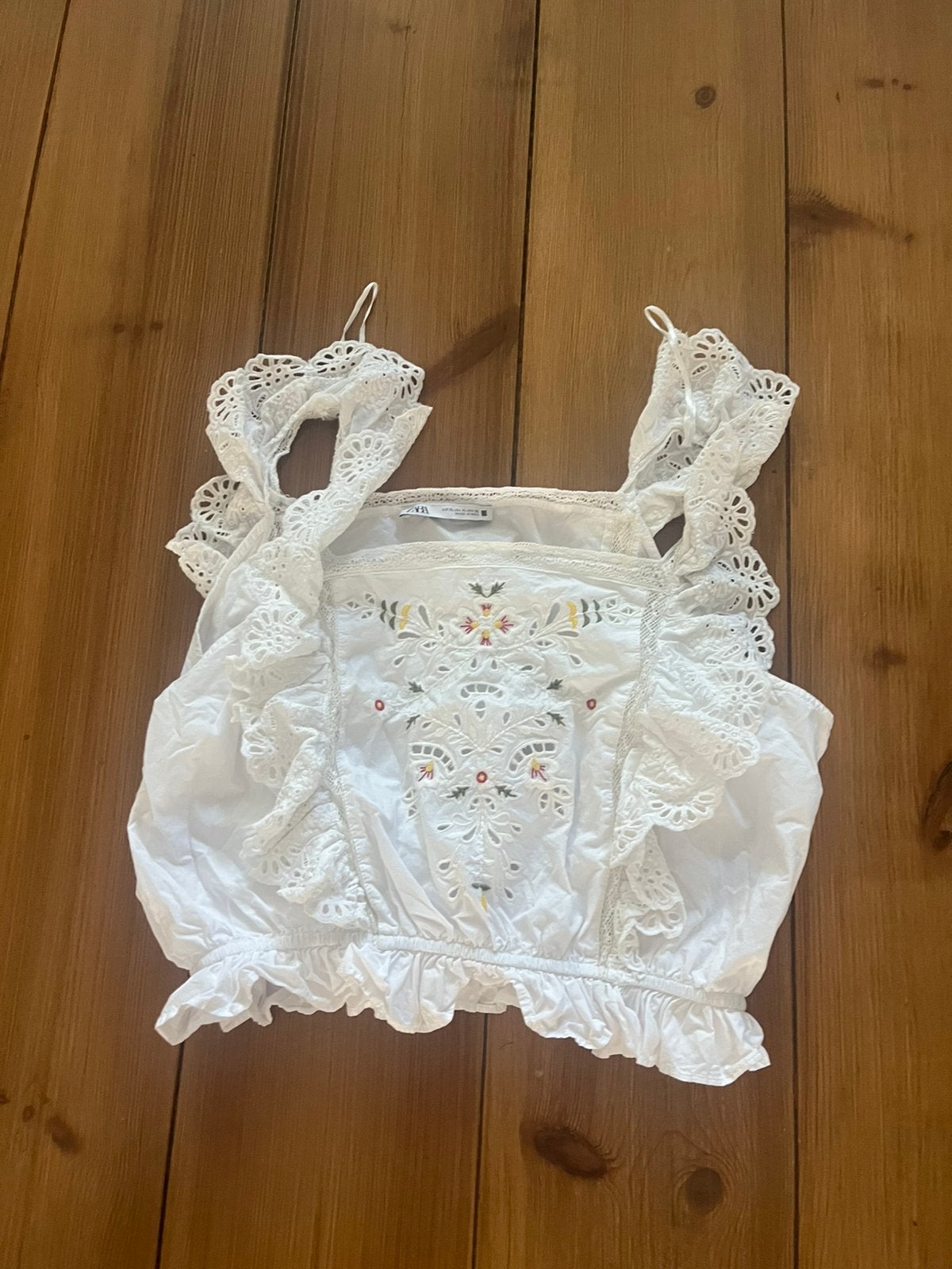 Leuke witte kanten broderie top Zara, XL, Verzenden, Wit, Maat 46/48 (XL) of groter, Zo goed als nieuw