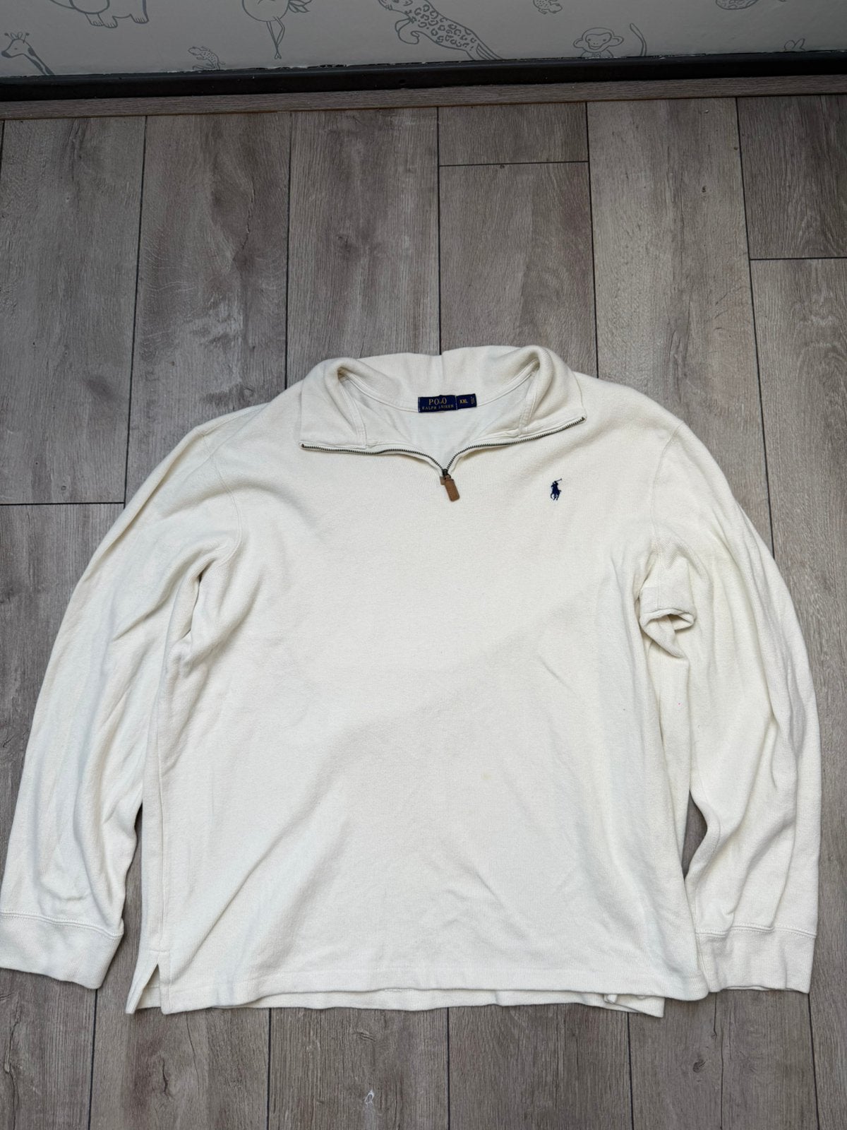Polo Ralph Lauren Quarter Zip Wit/Crème XXL – Navy Logo, Kleding | Heren, Ophalen of Verzenden, Gedragen, Overige maten, Wit