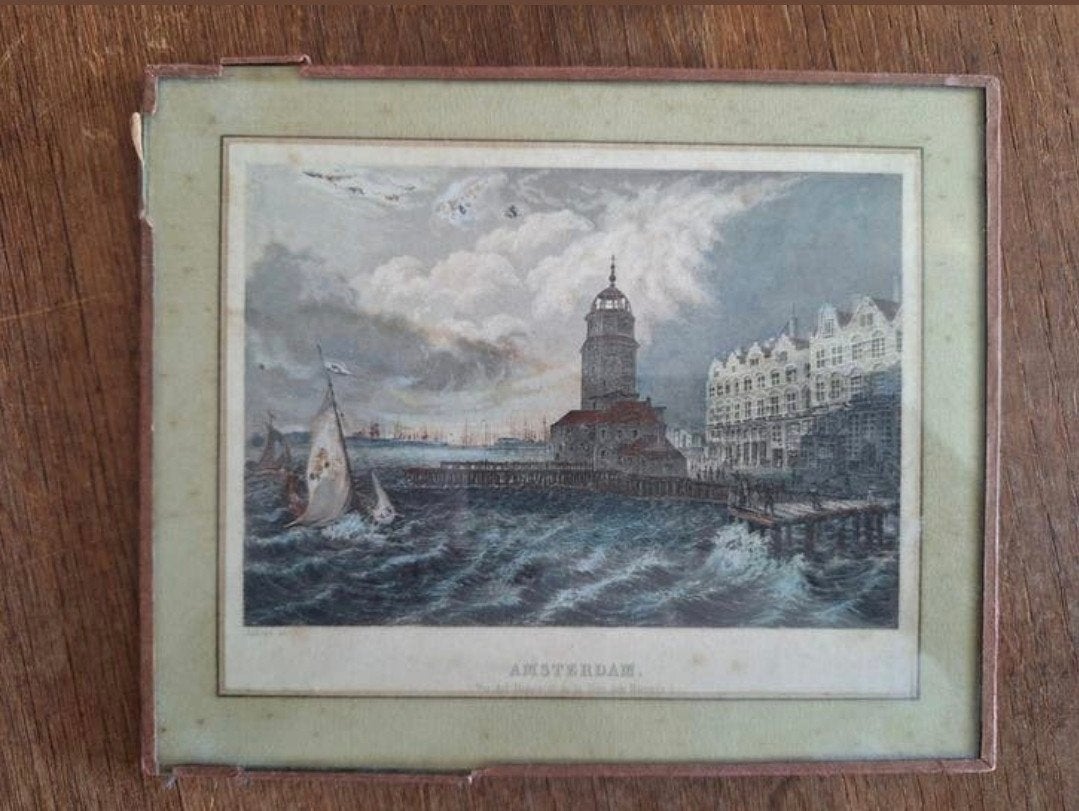 Antieke gravure Amsterdam Haringpakkerstoren Aubert ca.1850, Antiek en Kunst, Ophalen of Verzenden