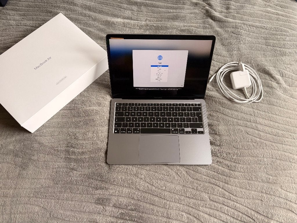 MacBook Air M1 13" 8GB/256GB Space Grey + doos en oplader, Gebruikt, 256 GB, Qwerty, 8 GB