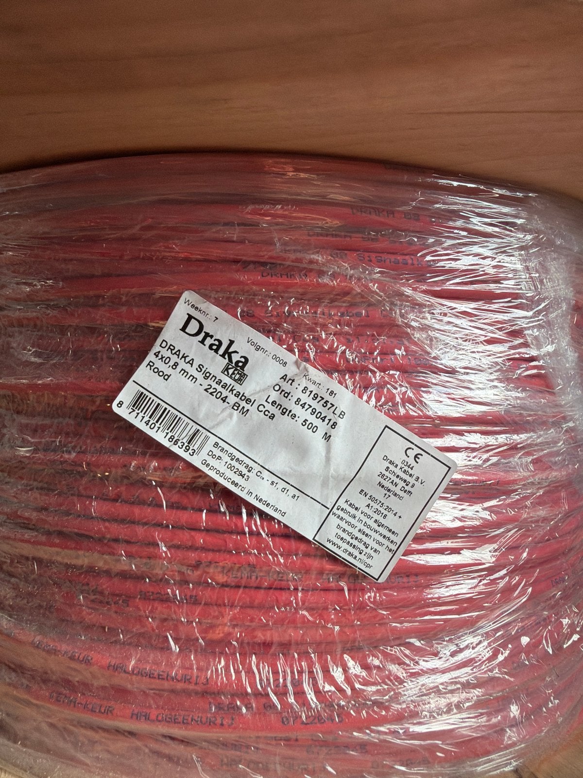 Draka Signaalkabel Cca 4x0,8 mm Rood - 500 Meter, Ophalen of Verzenden, Nieuw, Draka, Kabel of Snoer