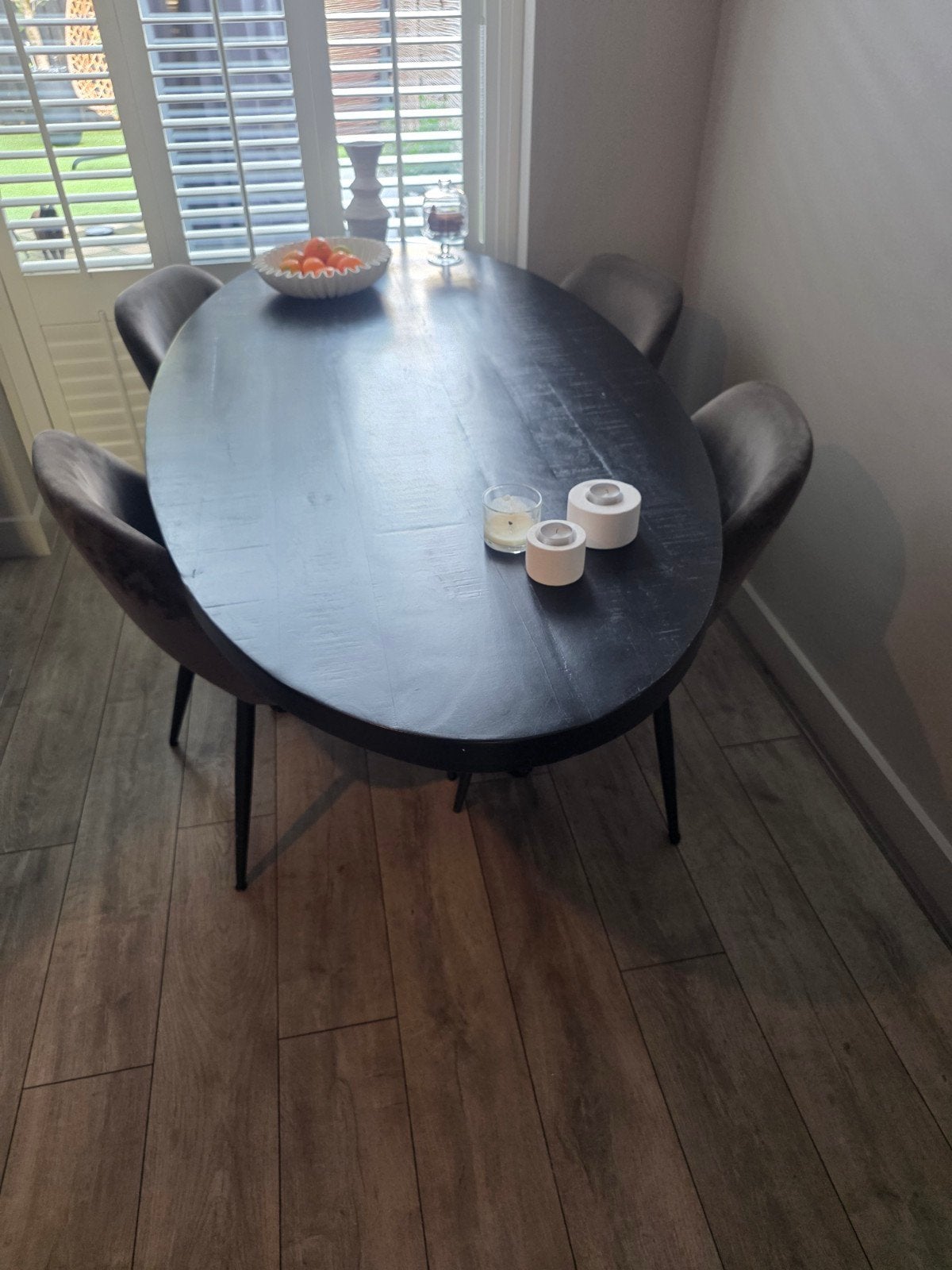 zwarte ovale tafel met 4 stoelen, Ophalen, 50 tot 100 cm, Zo goed als nieuw, 150 tot 200 cm