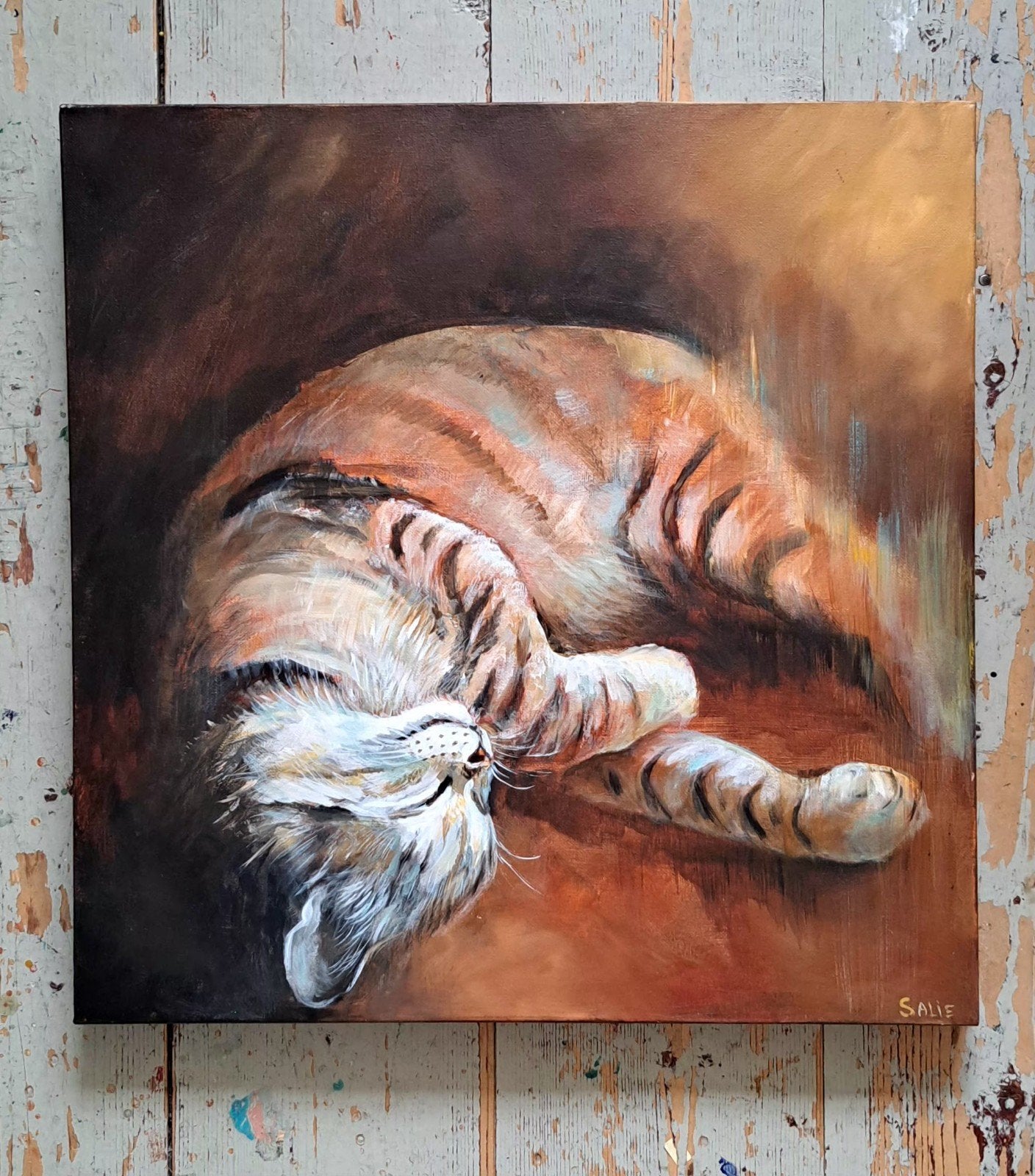 Kat op canvas, Ophalen