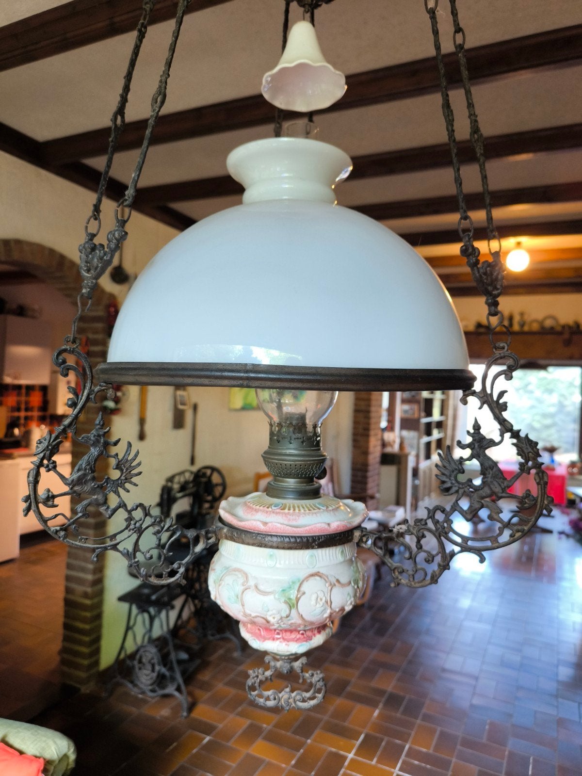 olie hanglamp petroleum, Antiek en Kunst, Ophalen