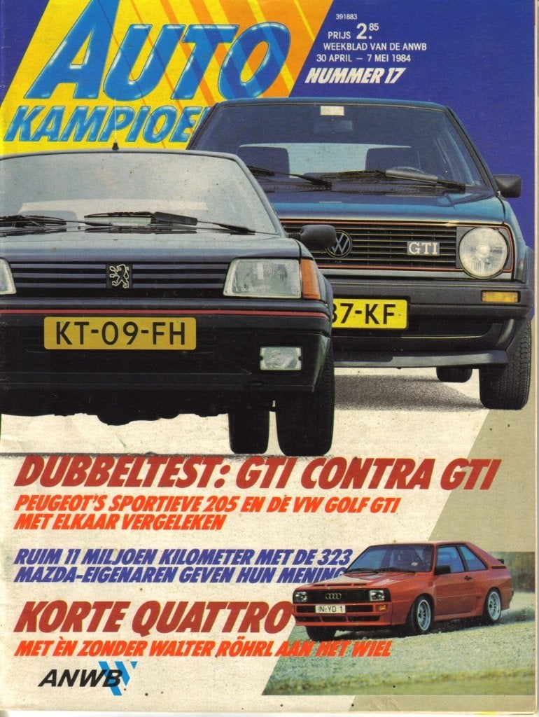 Autokampioen dubbeltest VW Golf GTi en Peugeot 205 GTi 1984, Ophalen of Verzenden, Gelezen, Peugeot