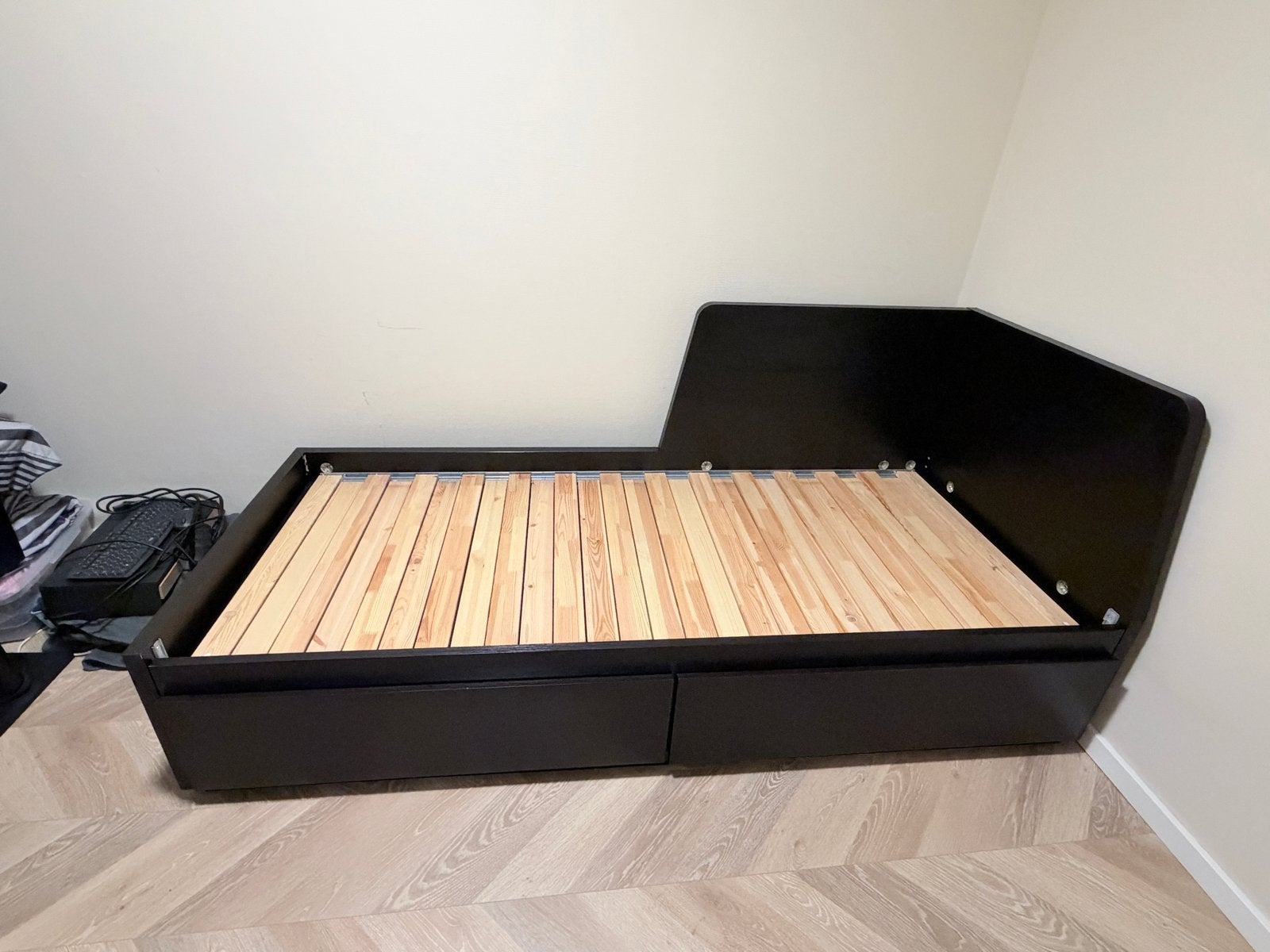 Ikea FLEKKE bedbank met 2 lades, Eenpersoons, Zwart, Ophalen of Verzenden, 80 cm