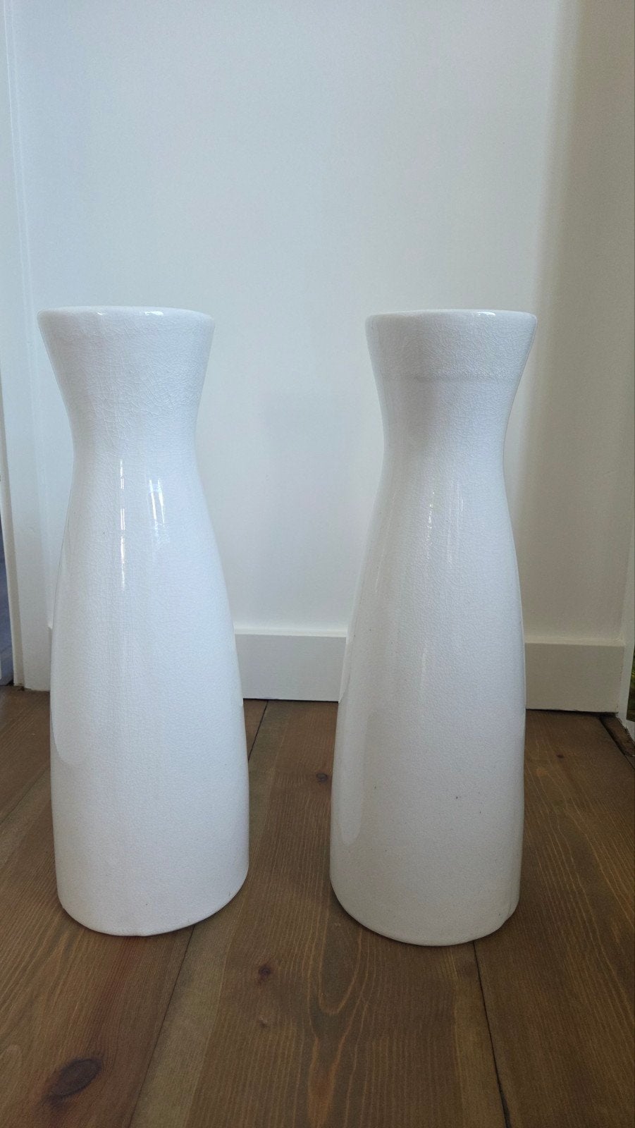 Set van 2 grote crème witte vazen – Craquelé glazuur – 40 cm, Ophalen, Overige kleuren, Zo goed als nieuw, 40 cm