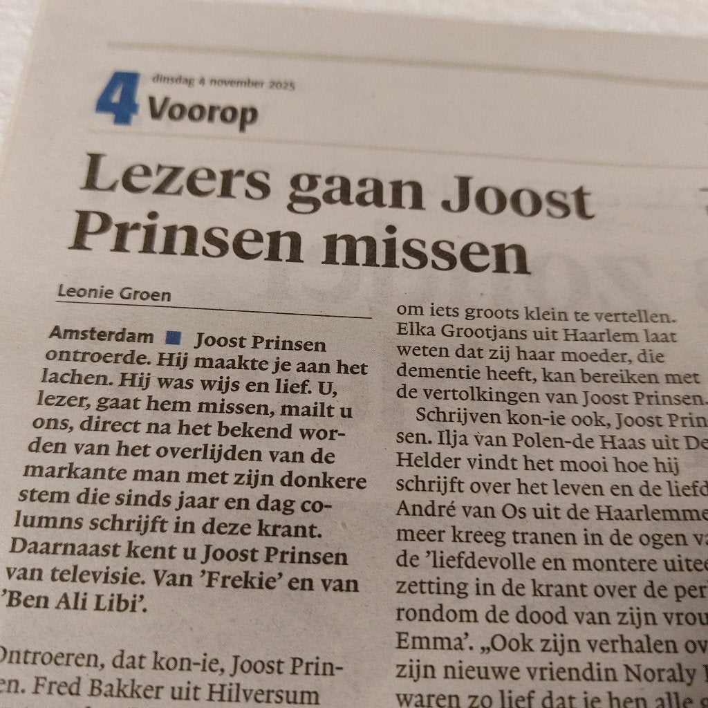 Joost Prinsen Haarlems Dagblad Complete krant 4 nov 2025, Overige typen, Nieuw, NvT, Haarlems Dagblad