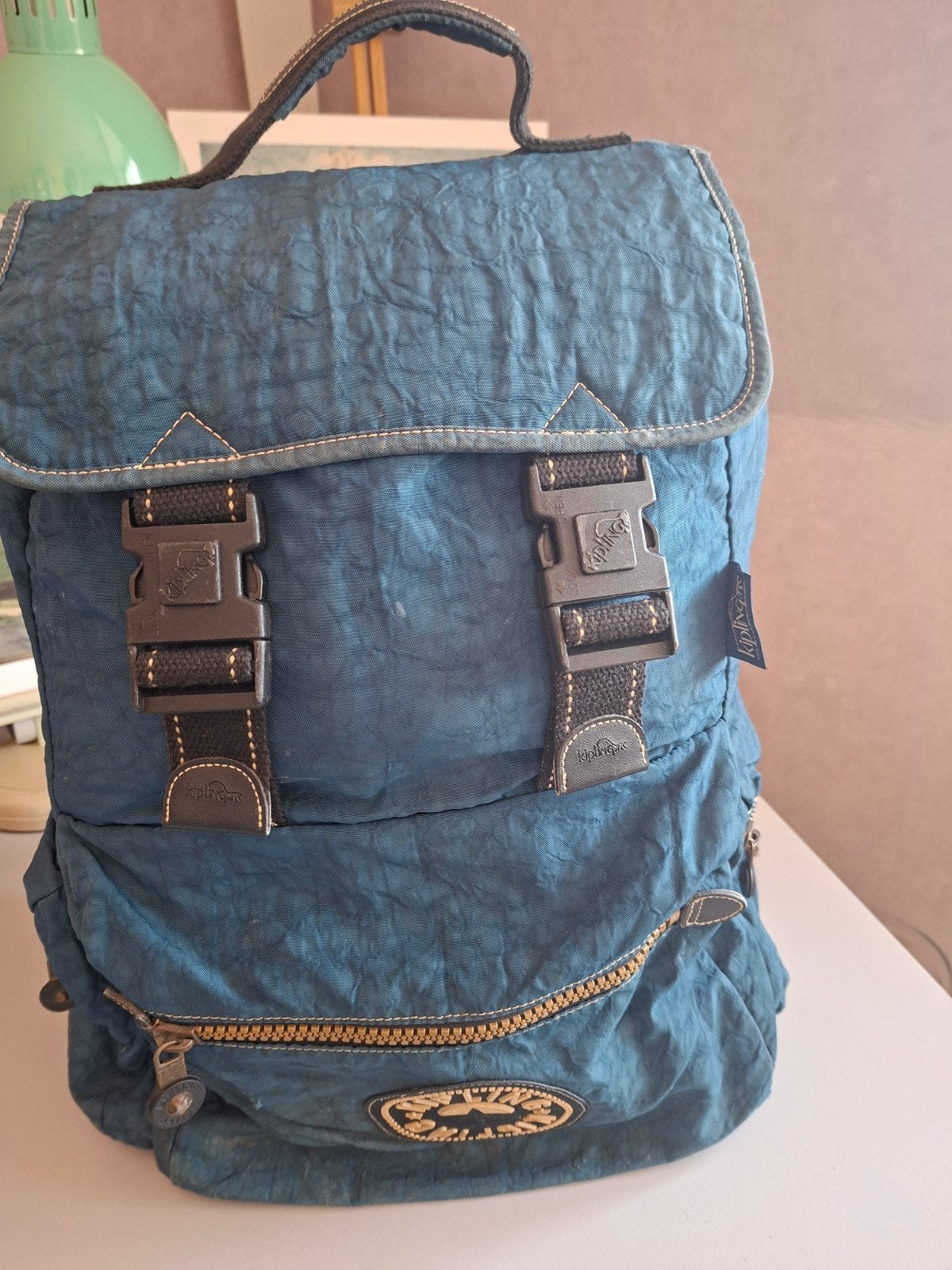 Kipling rugzak zeegroen, waterafstotend, laptopvak, 40 cm of meer, Gebruikt, Kipling, Ophalen of Verzenden