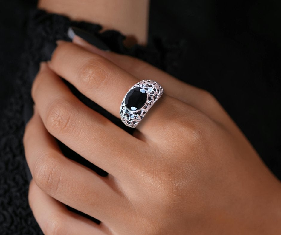 Mooie NIEUWE aparte 925 zilver onyx FILIGRAAN ring M17/17,5!, Verzenden, Nieuw, X, Dame of Heer