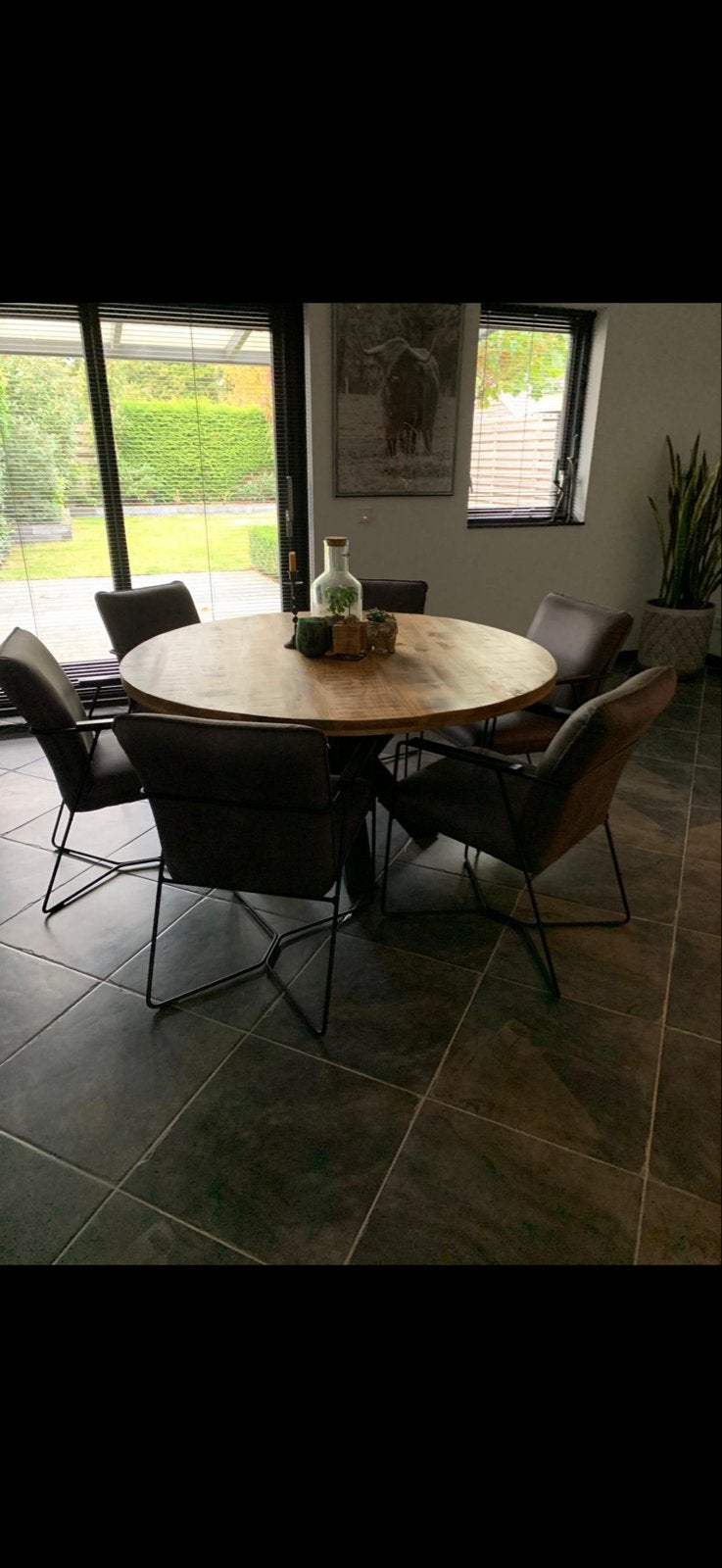 Ronde eettafel van mangohout - 150cm, Huis en Inrichting, Tafels | Eettafels, Ophalen, 100 tot 150 cm, Rond, Zo goed als nieuw