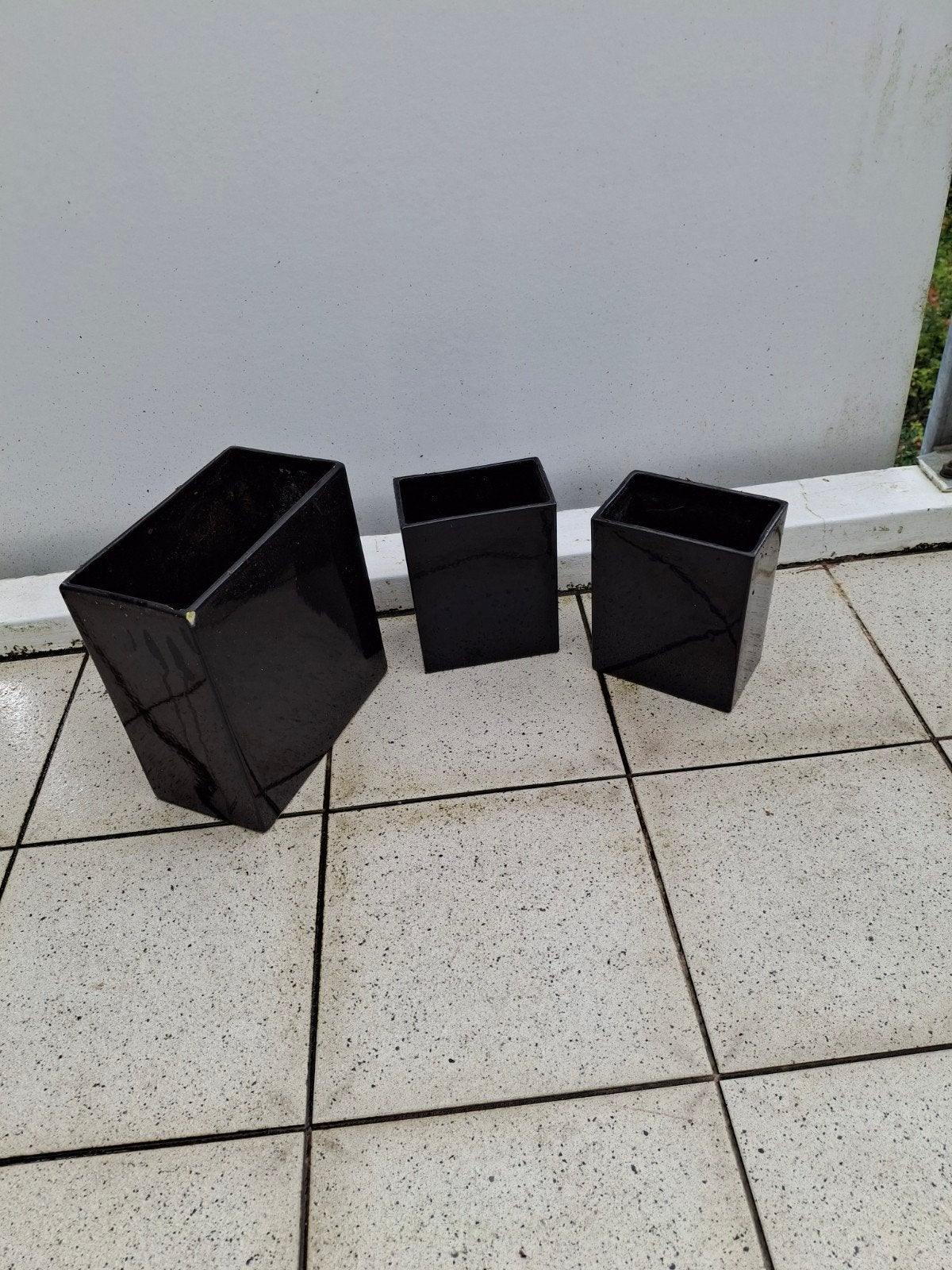 Set van 3 zwarte rechthoekige plantenbakken, of vazen, Ophalen, Steen, Gebruikt, Balkon