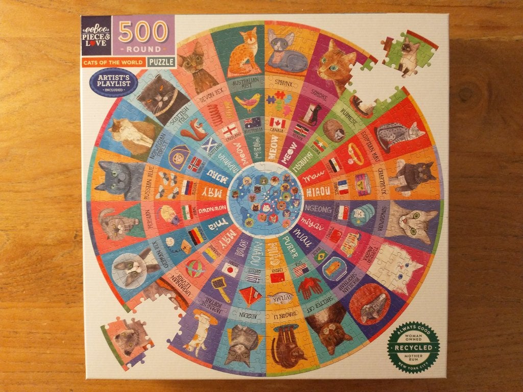 Eeboo puzzel 'Cats of the World' 500 stukjes, Hobby en Vrije tijd, Denksport en Puzzels, Ophalen of Verzenden, 500 t/m 1500 stukjes