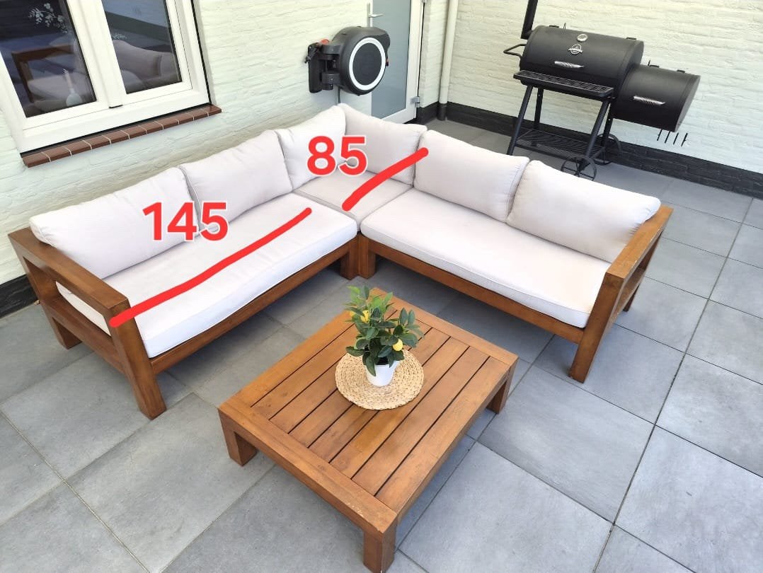 *Houten lounge tuinset met hoekbank en salontafel | KARWEI*, Ophalen of Verzenden, Zo goed als nieuw