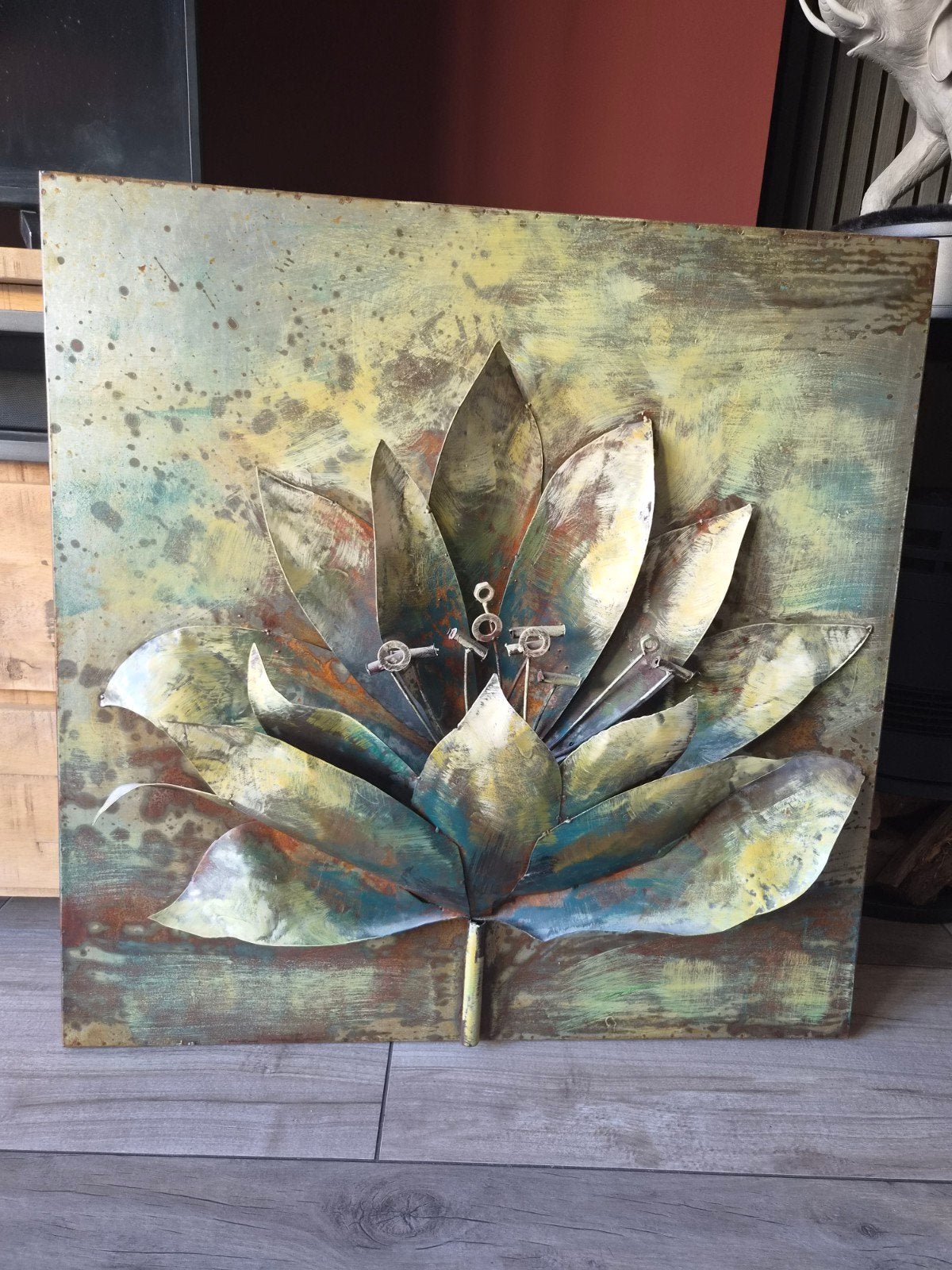 Uniek metalen kunstwerk: 3D bloem op paneel, Ophalen, 75 tot 100 cm, Schilderij, 75 – 100