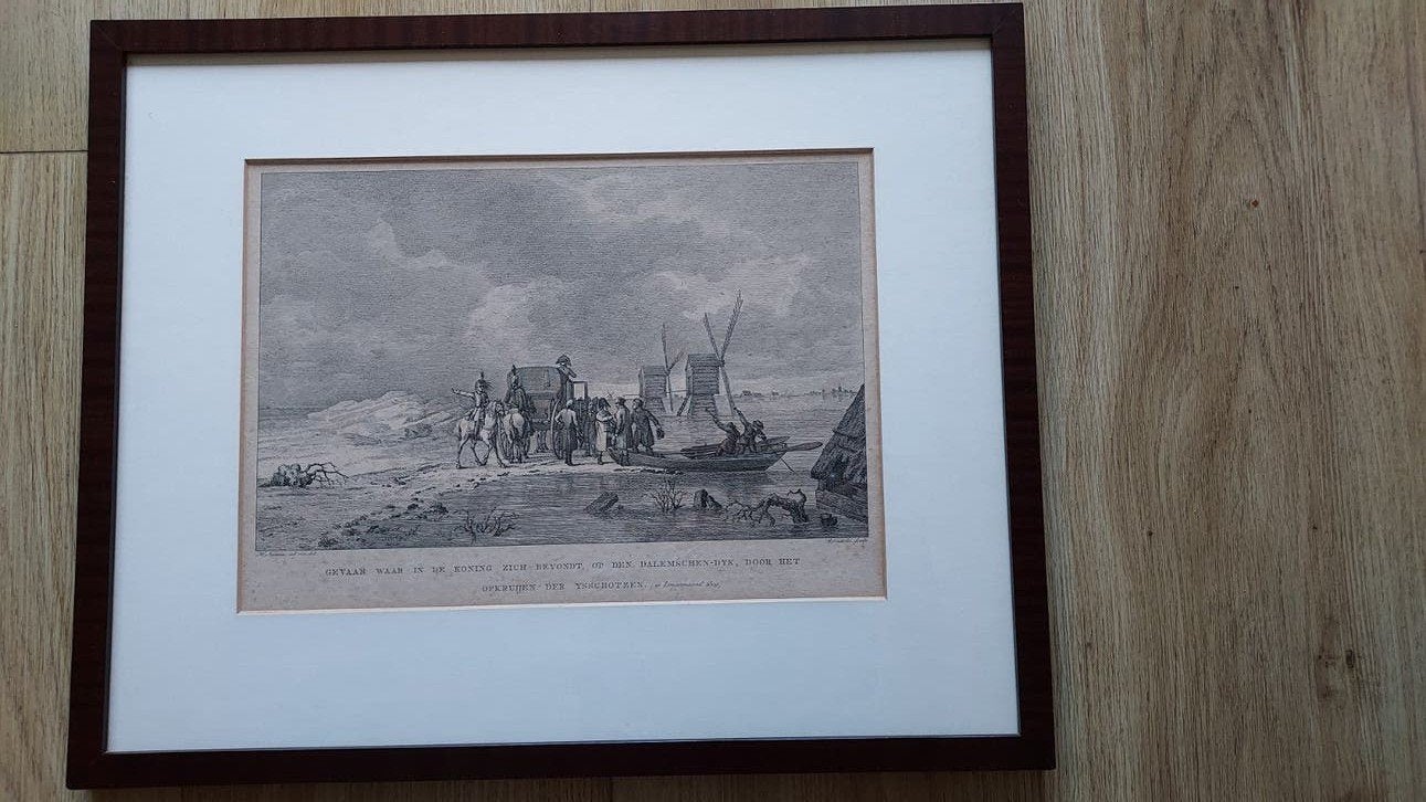 Gravure: Koning op de Dalemschen-Dijk, 18e Eeuw, Ophalen, Ingelijst, Dagelijks leven, Gravure