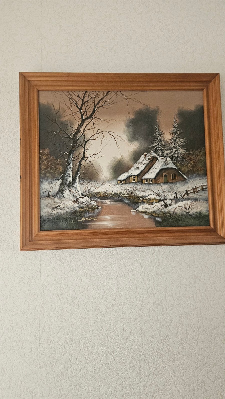 Schilderij Bruinsma - Winterlandschap met huisje, Ophalen, Doek, Realistisch, Origineel werk