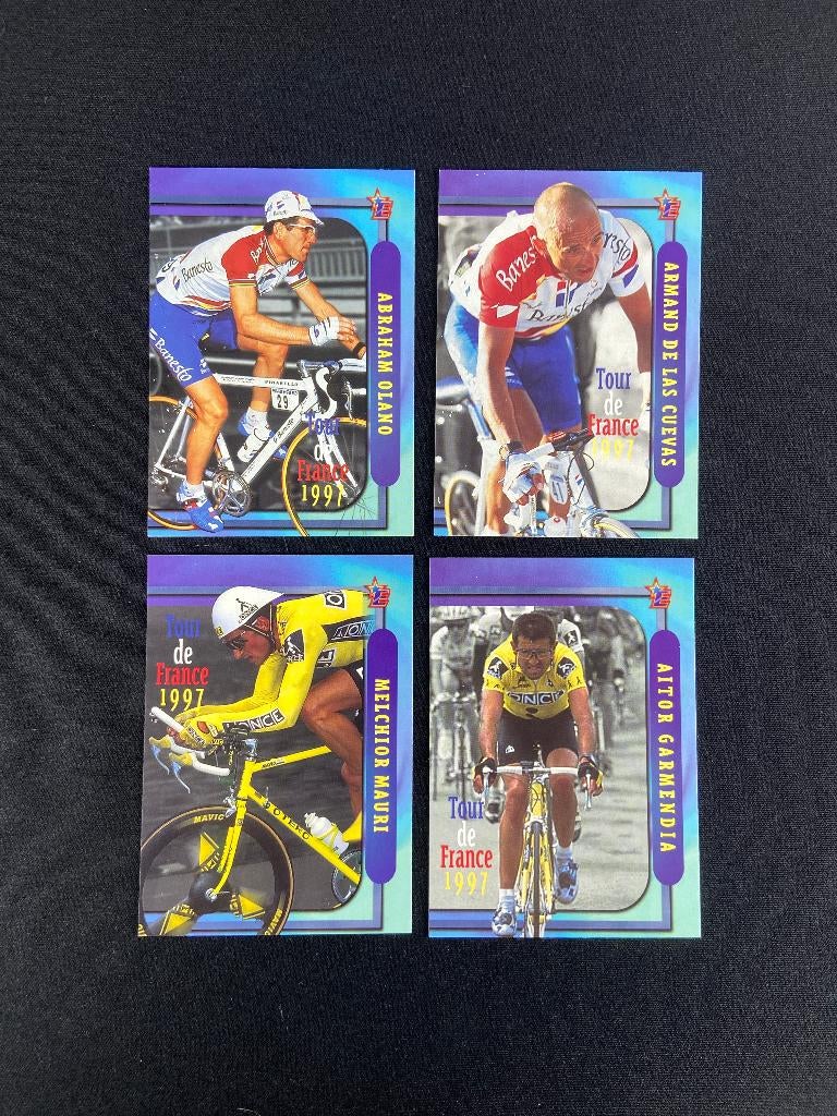 4x Vintage Wielerkaarten Eurostar Tour de France 1997 Olano, Verzenden, Gebruikt, Overige sporten, Poster, Plaatje of Sticker