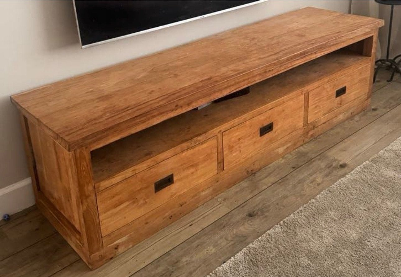 Teak houten tv-meubel met lades, Huis en Inrichting, Kasten | Televisiemeubels, Ophalen, Gebruikt, 150 tot 200 cm, Teakhout