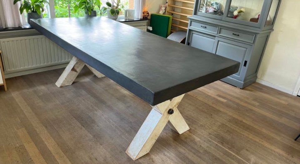 Beton Cire kruispoottafel, Huis en Inrichting, Ophalen, 100 tot 150 cm, 200 cm of meer, Zo goed als nieuw