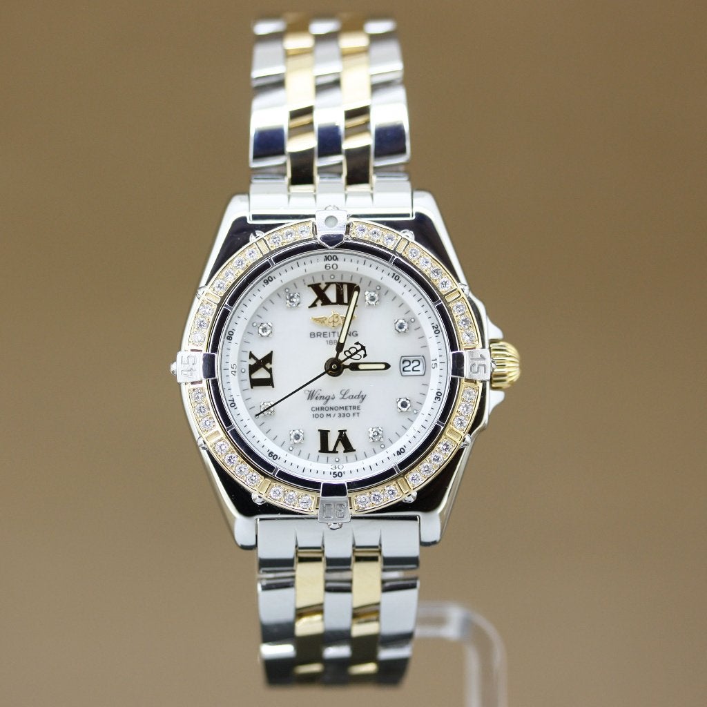 Breitling Wings Lady D67350 MOP Diamonds, Overige merken, Staal, Gebruikt, Polshorloge