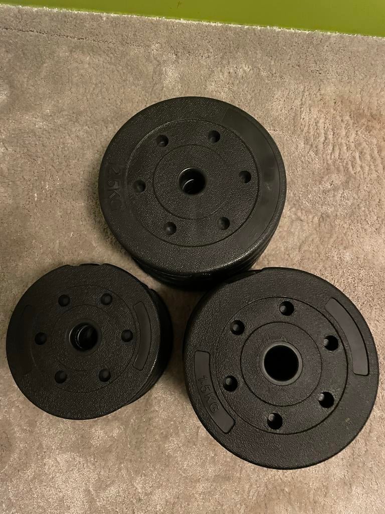 Haltergewichten set: 5x 2kg, 4x 2,5kg, 3x 1,25kg - dumbbel, Sport en Fitness, Fitnessmaterialen, Ophalen, Gebruikt, Armen, Halterschijven