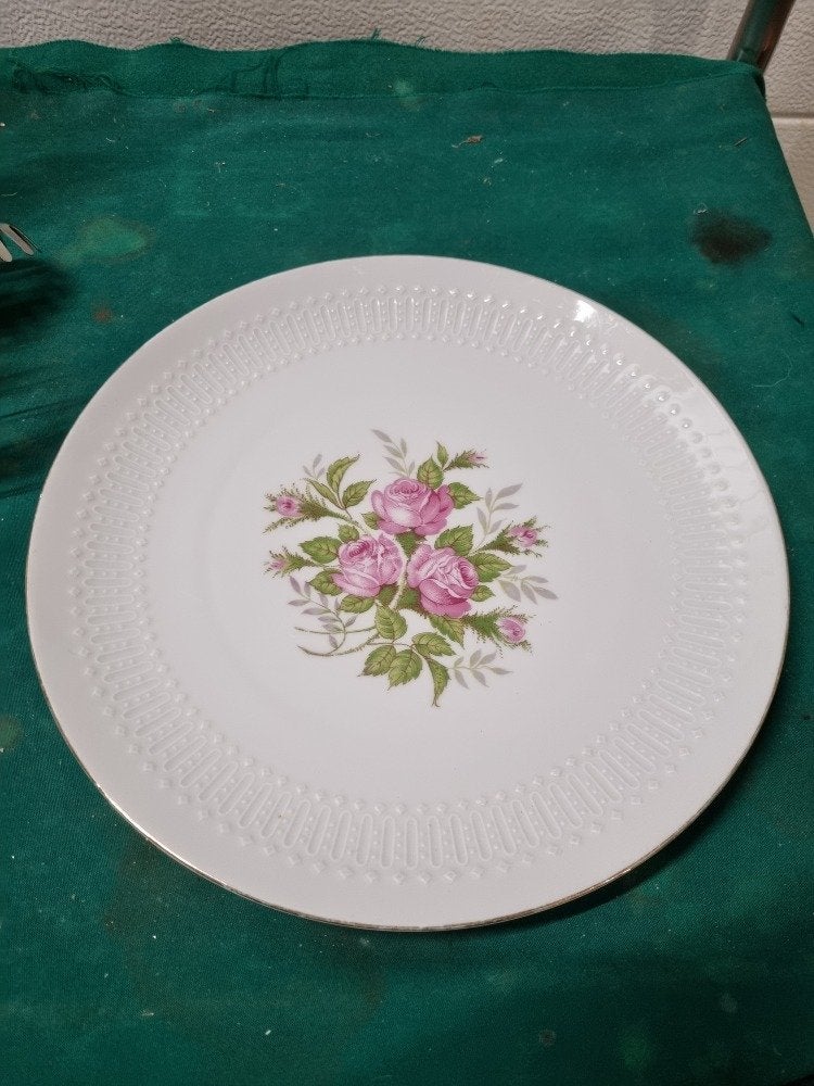 taartbord winterling met roze roos, Ophalen of Verzenden