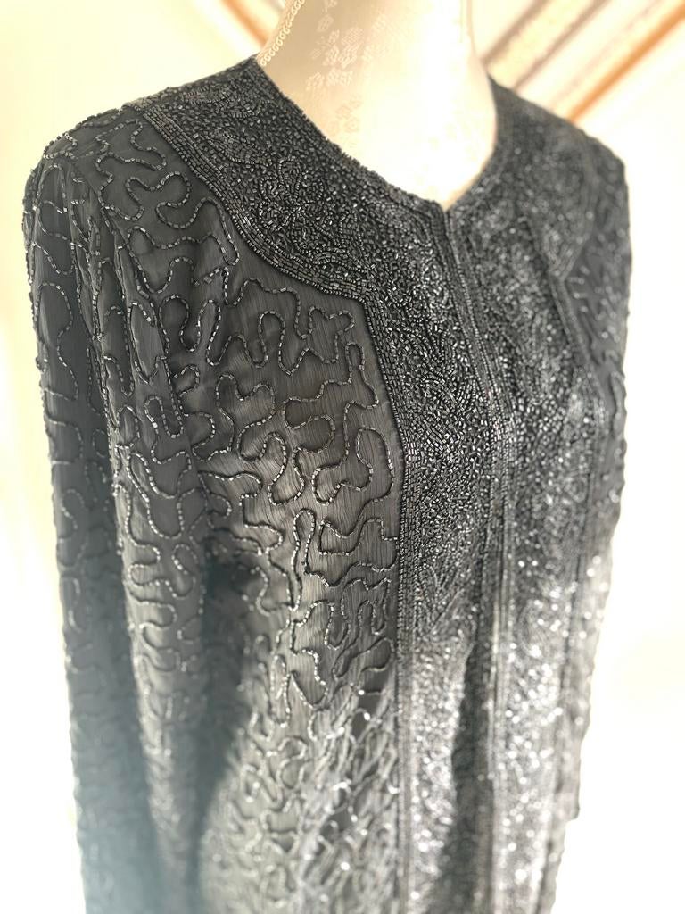 Vintage 90s hand geborduurde zwart avond jasje, L/XL, Kleding | Dames, Overige typen, Zwart, Maat 42/44 (L), Ophalen of Verzenden