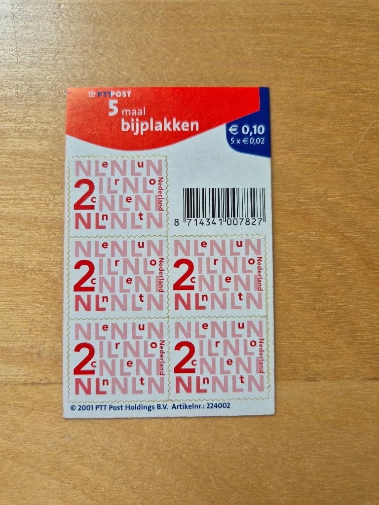 NVPH 2001 PB - Bijplakzegels 5 x €0,02, Postzegels en Munten, Postzegels | Nederland, Ophalen of Verzenden, Na 1940, Postfris
