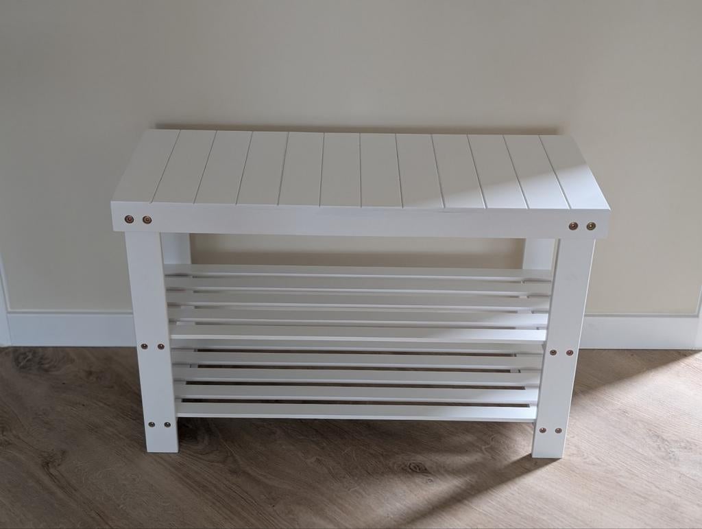 Homcom Bamboe Schoenbank met 2 Planken - Wit, Huis en Inrichting, Ophalen, Nieuw