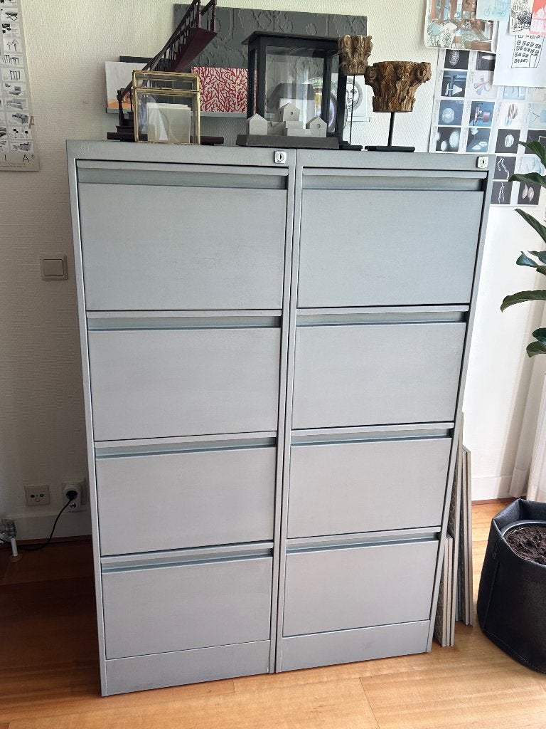 2 Archiefkasten met elk vier laden, grijs metaal, Ophalen, Minder dan 50 cm, Gebruikt, Minder dan 100 cm