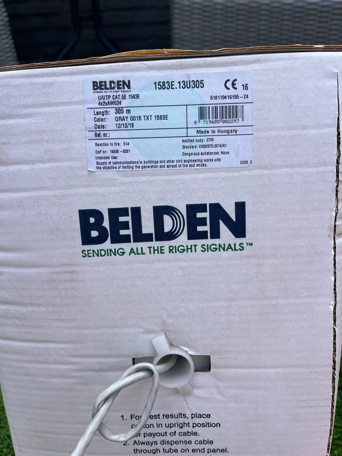 Belden 1583E.13U305 UTP Kabel Cat 5 305m Grijs, Ophalen of Verzenden, Nieuw, Overige merken, Kabel of Snoer