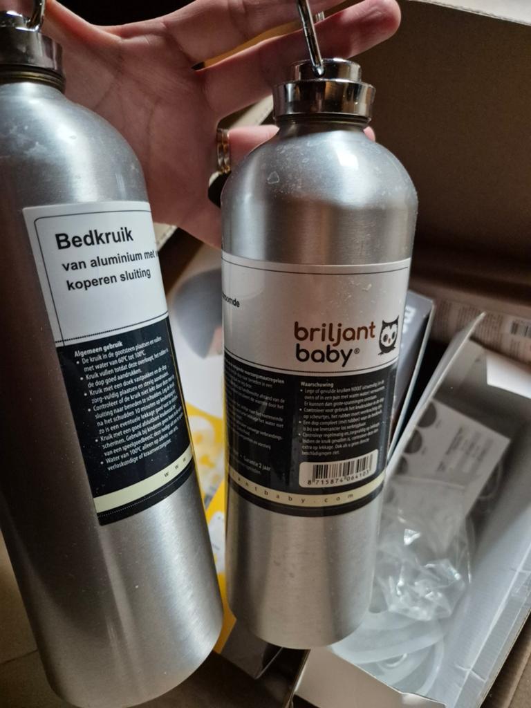 Hema RVS Bedkruik en Briljant Baby Aluminium Kruik, Ophalen of Verzenden, Gebruikt