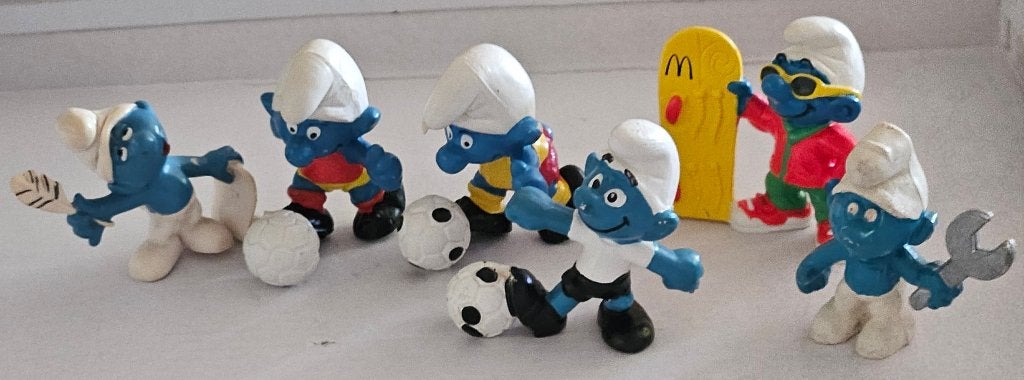 peyo 6 diverse smurfen, Ophalen of Verzenden, Gebruikt, Verschillende Smurfen, Poppetje, Figuurtje of Knuffel