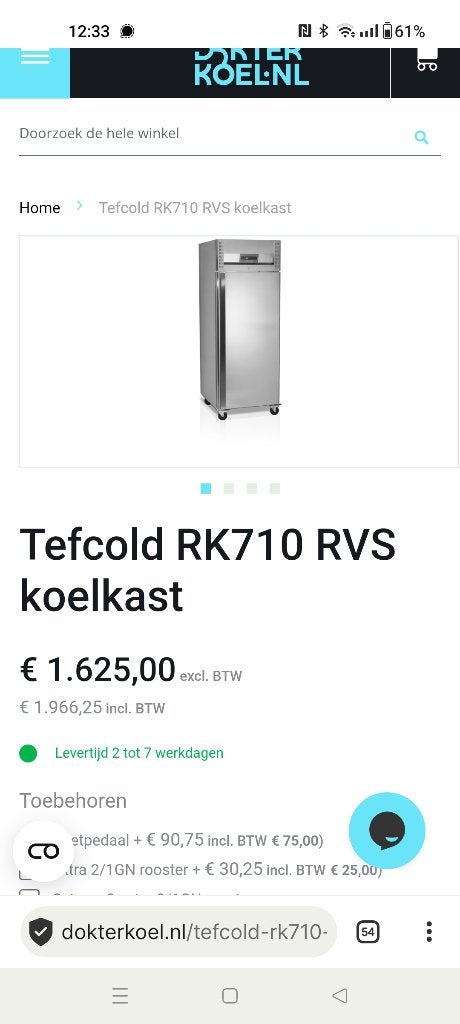 Koelkast Yefcold RK 710, Ophalen, Zonder vriesvak, 160 cm of meer, Minder dan 75 liter