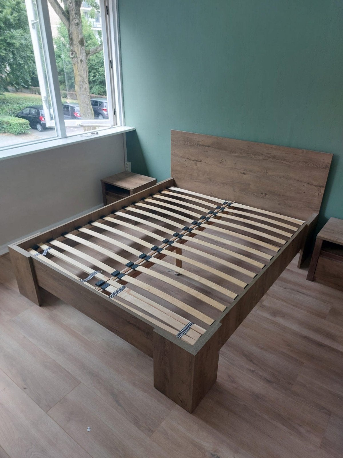 Bed 160 cm bruin Jysk, inclusief lattenbodems en matras, Ophalen, Gebruikt, Bruin, Tweepersoons