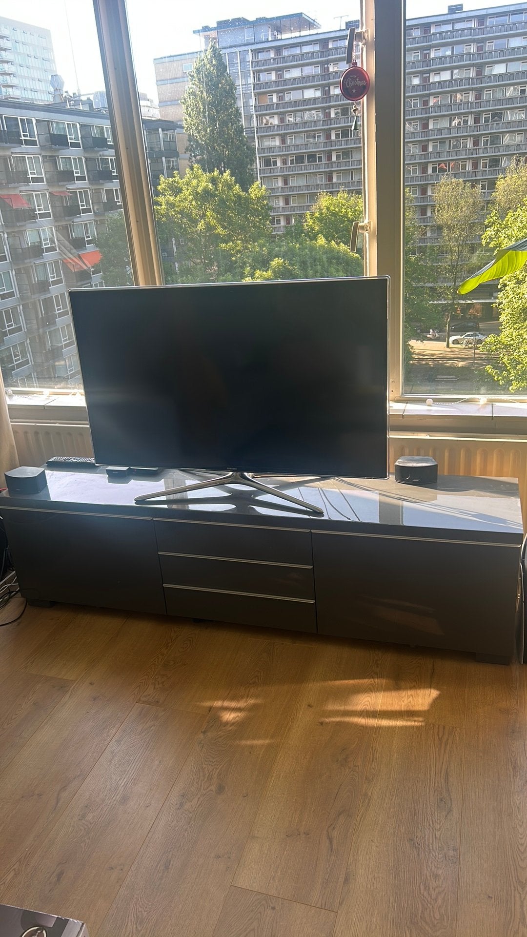 IKEA Besta TV meubel grijs 180x40x48 cm met lades en kastjes, Ophalen, Gebruikt, 150 tot 200 cm, Minder dan 100 cm