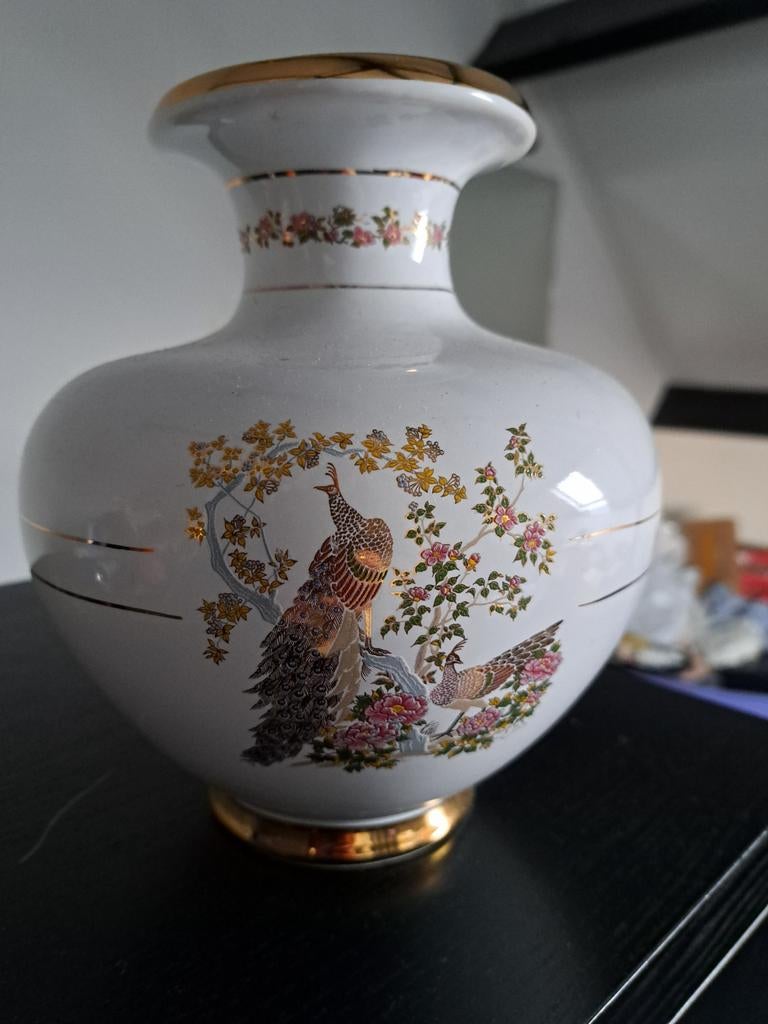 Vintage Vaas en Asbak met Echt Bladgoud - Pauwen Design, Ophalen of Verzenden