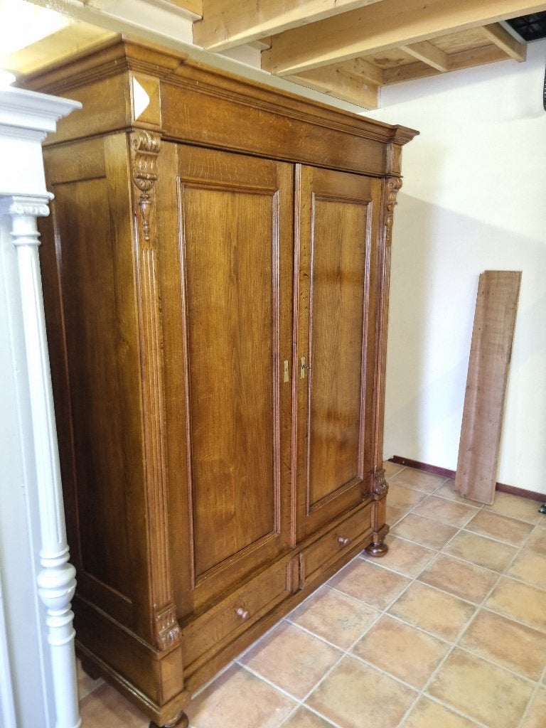 Prachtige Antieke Eiken Kast met Laden en Planken Demontabel, Antiek en Kunst, Antiek | Meubels | Kasten, Ophalen of Verzenden