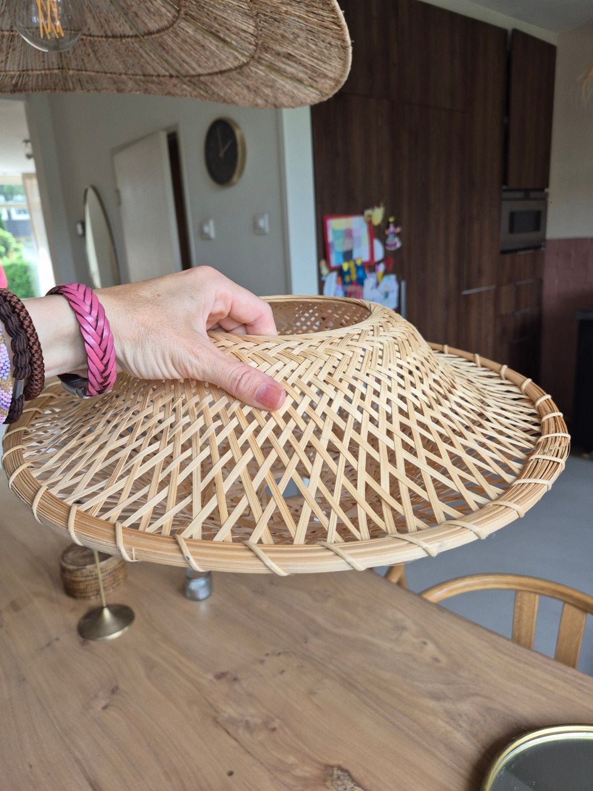 Rotan plafondlamp, diameter 40 cm, hoogte 17 cm, Huis en Inrichting, Lampen | Hanglampen, Zo goed als nieuw, Minder dan 50 cm