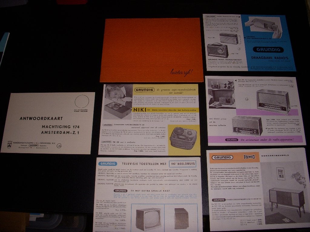 Map met Grundig folders 1959/1960 radio, TV, Transistorradio, Grundig televisie, radio, transistorradio, bandrecorder enz, Folder