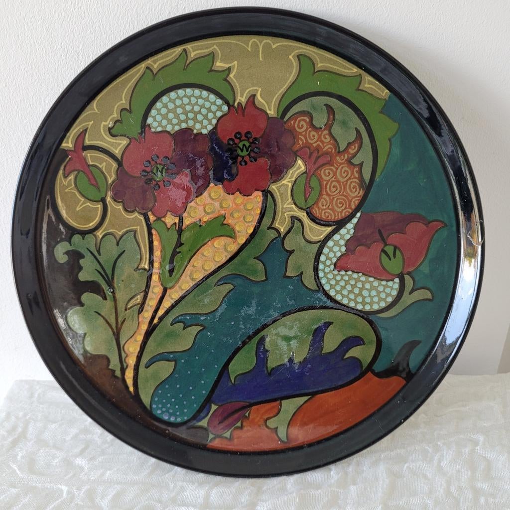 Gouda Plazuid plateelbord geglazuurde bloemen 28 cm, 28 cm, 28 cm, Decoratieobject, Steen/keramiek