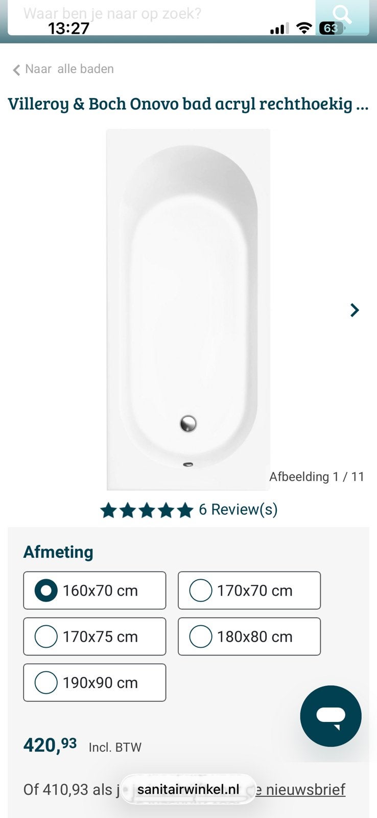 Nieuw Villeroy & Boch o.novo bad 160x70cm, Ophalen, Nieuw