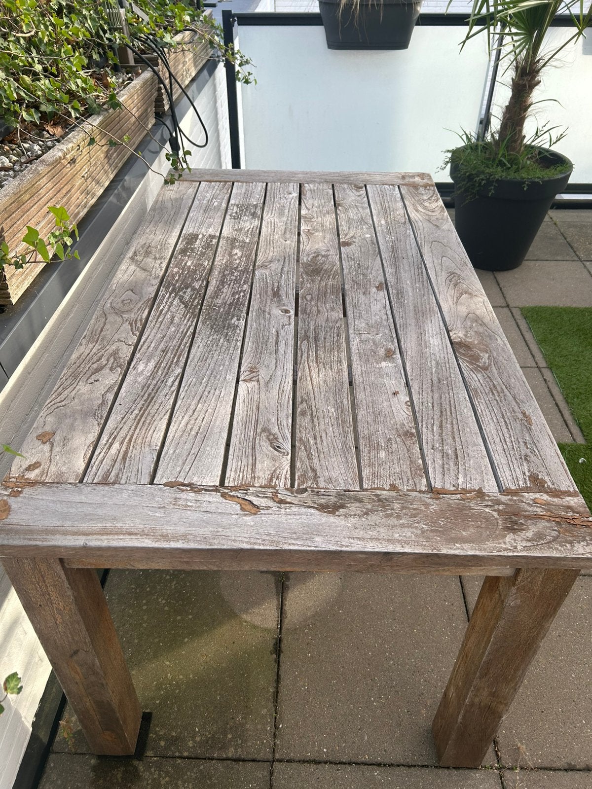 Robuuste teakhouten tuintafel, Ophalen of Verzenden, Gebruikt, Rechthoekig, Hout