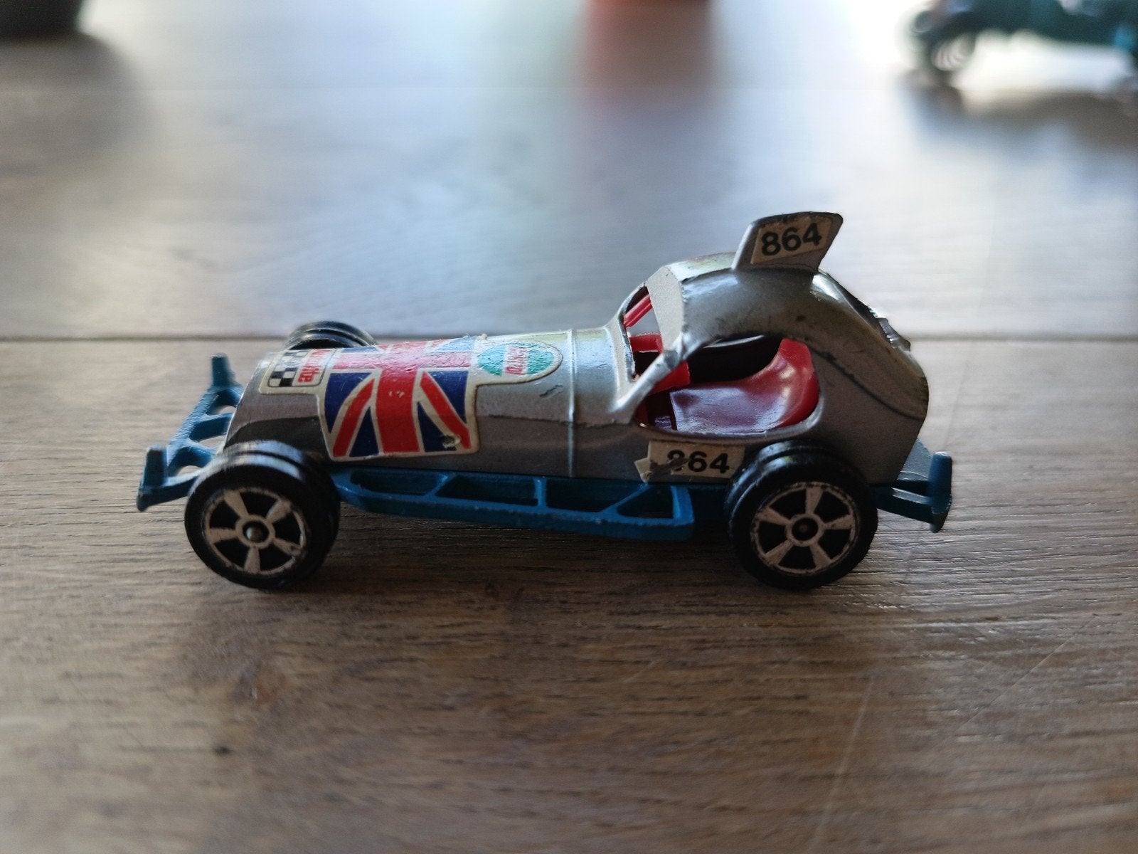 Vintage Matchbox raceauto met Union Jack, Overige merken, Gebruikt, 1:50 of kleiner, Auto